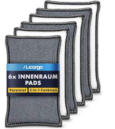 LICARGO Scrub Pad Auto Innenraum, 6 Stück – Mikrofaser Autoschwamm für porentiefe Reinigung von Kunststoff, Polster, Leder & Armaturen, zweiseitig mit rauer Scrub- & weicher Pflege-Seite, 13x8 cm