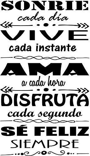 Vinilo Pared “Sonrie cada dia, vive cada momento. vinilo frases motivadoras. DC-16136 (Vinilo de corte, 90x42cm)