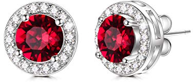 AOBOCO Simulierter Diamant Moissanite Ohrstecker Damen 18 Karat Weißgold überzogen 925 Sterling Silber mit Zirkonia (Ruby (Juli))