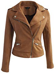 ODCOCD Faux Suede Jacket for Women Long Sleeve Zipper Up Casual Outwear (CA/US, Alpha, Large, Regular, Regular, Coffee)