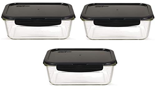 LOCK & LOCK Boroseal Frischhaltedosen aus Glas - 3er Vorratsdosenset - eckig - mit Deckel für Backofen, Mikrowelle & zum Einfrieren - 1 Liter