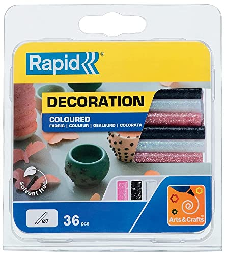 Rapid Stick di colla da 7 mm colorati glitterati, Ø7 x 90 mm, colori: glitter bianco, rosa e nero, blister da 115 g