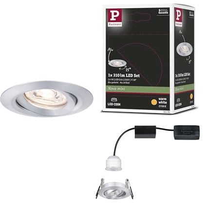Paulmann 94296 Nova Mini LED Einbauleuchte Coin rund schwenkbar 1x4W Deckeneinbaustrahler Alu gedreht Einbaulampe Aluminium Warmweiß 2700K, 4 W