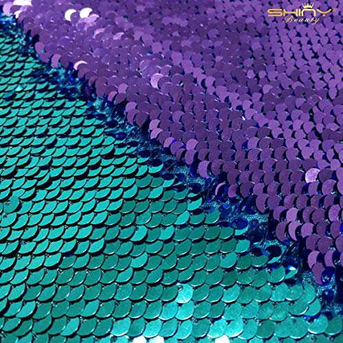 ShinyBeauty Pailletten Stoff Material Meerjungfrau von Das Hof Zweifarbig Sequenz Stoff reversibel einzigartige Qualität Stoffe Gittergewebe Pailletten (1 Yard, Türkis Lila)