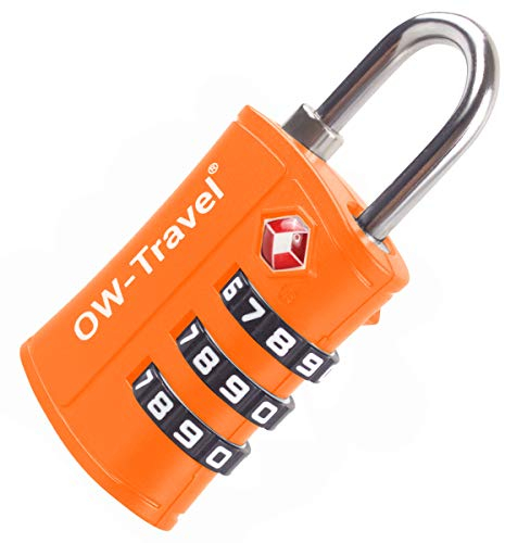 OW-Travel Candado maleta TSA Anti robo. Candado ABS numerico 3 Digitos. Candado Combinacion Taquilla. Candados para mochilas y maletas. Candado Taquilla Gimnasio. Candado seguridad equipaje Naranja 1