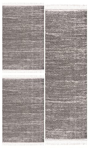 carpet city Bettumrandung Schlafzimmer - Hochflor Teppich-Läufer 70x140cm/ 70x230cm in Grau - Teppiche Meliert