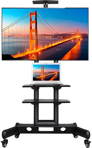 Yaheetech Supporto TV da Pavimento Carrello con Ruote Staffa Mobile TV 32-75 Pollici Portata 50 Kg Ultra Stabile in Acciaio Altezza Regolabile Max VESA 600 x 400 mm