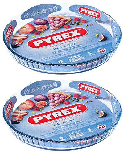 Pyrex Classic Bake & Enjoy Glass Quiche Flan Dish 25cm 1.1 Litre Transparent (Pack of 2)