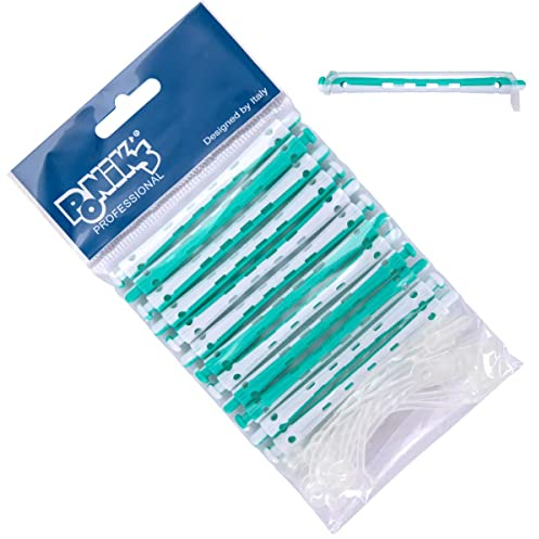 PONIK'S PROFESSIONAL - Dauerwellen Wickler, Lockenwickler für Dauerwelle Set, Haarwickler 12 Stück, Lockenwickler Dauerwelle 6 mm, Klein Kaltwellwickler mit Rundgummilaschen - Türkis Weiß