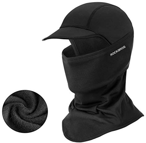 ROCKBROS Cagoule Polaire Vélo Noir d'hiver, Chapeau Coupe-Vent de Homme Femme, Masque à Capuchon avec Visière pour VTT Moto Ski Skateboard Running Randonnée