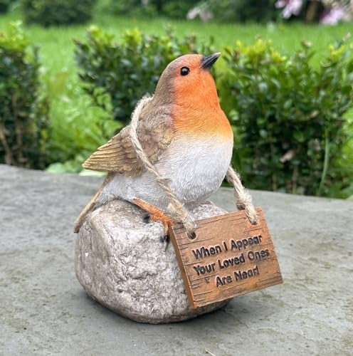 Animal Crackers Remembrance Robin with Loved ones are near sign memorial grave ornament or bird lover gift, height 15.5cm (6'')