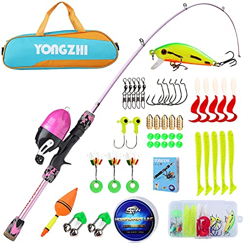 Sougayilang Kinder-Angelruten, tragbare Teleskop-Angelrute und Spulenkombination, mit Angelschnur, Spincast-Angeltasche für Jugendliche, Mädchen und Jungen, auf Reisen, Kinder-Angelrute