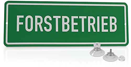 Betriebsausstattung24® Hinweisschild „Forstbetrieb“ | Hart-PVC mit 2 Saugnäpfen Größe (BxH): 29,7 x 10,5 cm | Forstbetrieb | Autoschild | Hinweisschild Kraftfahrzeuge | KFZ