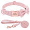PET ARTIST Personalized Girl Dog Collars with Detachable Bowtie - Soft & Comfy Cute Dog Collar and Leash Set with Rose Gold Buckle - Adjustable Bowtie Collars for Small Medium Large Dogs,Pink,L