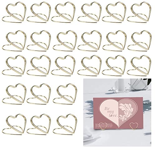 QUCUMER 24 Stück Tischkartenhalter Herz Tischkarten Fotohalter Platzkartenhalter Name Halter Sitzkartenhalter Ständer Tischdeko Kartenhalter Namenskartenhalter für Hochzeit Restaurant Party Büro