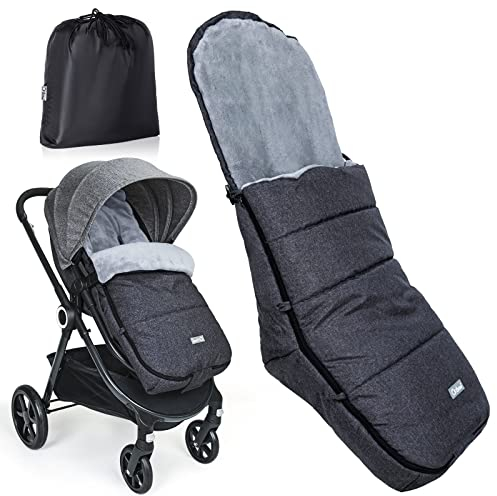 Orzbow Fußsack Kinderwagen Winter,Winterfußsack Kinderwagen mit Korallenvlies-Futter,Wintersack Kinderwagen mit Reißverschluss Waschbar Abnehmbare passend für Alle Kinderwagen (Dunkelgrau)