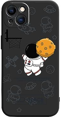 Yonds Queen für iPhone 13 Niedliches Hülle, Cartoon Astronaut Space Planet Mond Kreatives Muster Design Stilvoll Stoßstange TPU Schützende Stoßfeste Schutzhülle (iPhone 13, Schwarz Korb)