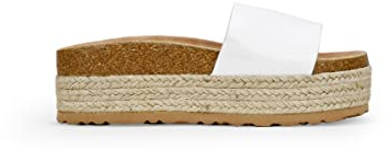 BOSANOVA Sandalias Estilo Pala con una Tira Ancha al Empeine, Suela Bio de Corcho y Plataforma en Esparto de 5.5 centímetros. Sin Cierre. Calzado para Mujer Blanco 38