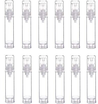 12Pcs 10ml Airless Pump Bottle Empty Refillable Clear Vacuum Press Pump Bottles Lotion Pump Dispenser Container Cosmetic Travel Toiletries Bottles Jar Vials for Foundation Essence Lotion