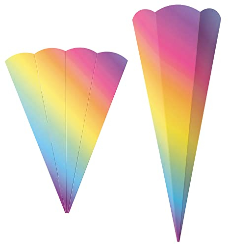 Geschwister-Schultüte Rohling mit Steckverschluß, stabiler Karton 400g/qm, 6-eckig, 41 cm, 1 Stück, Regenbogen