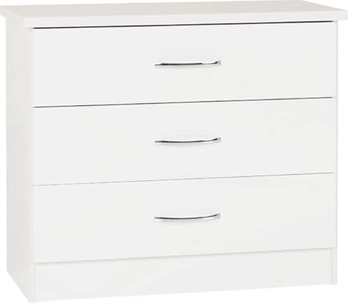 Kelsey Stores Nevada Chest Of Drawers 3 Drawer Storage Cabinet Chest With Metal Handles (White Gloss)