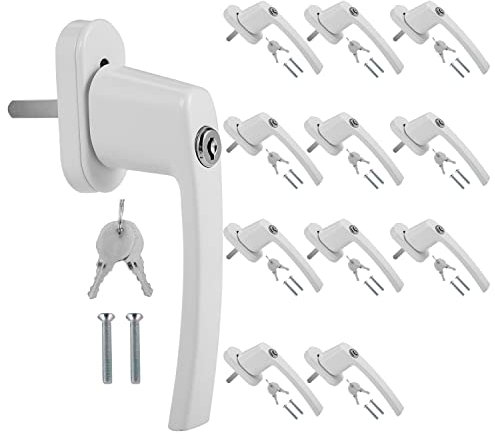 Ikodm Lot de 12 poignées de fenêtre verrouillables en aluminium avec serrure avec 24 paires de clés identiques (blanc)
