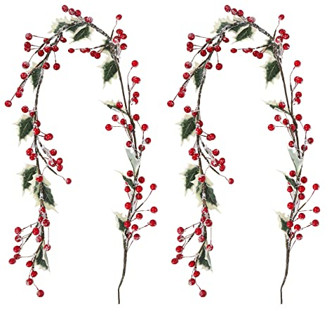 Ghirlanda di Natale con Bacche Rosse,Ghirlanda di Pino di Cipresso di Neve Artificiale per la Decorazione del Camino di Natale Della Stagione Invernale all'Aperto