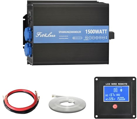Reiner Sinuswelle Wechselrichter DC12V auf AC230W 50Hz mit Dual Schuko Buchsen, DC5V USB-Anschluss, LCD Draht Remote Kit für europäischen Markt (12V 1500W)