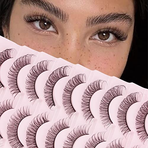 Parriparri Falsche Wimpern Natürlich Look Russian Strip Lashes 10 Paar Künstliche Wimpern Cateye D Curl Cat Eye Lashes Wiederverwendbar Fake Wimpern Katzenauge Wispy Fake Lashes