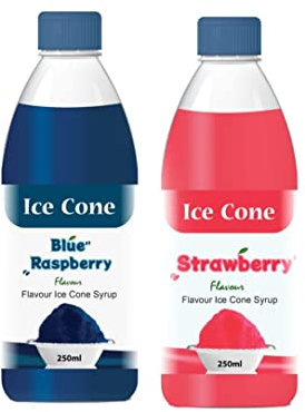 Ved-Sirup für Ice Cone, gemischte Sirups mit beliebten Geschmacksrichtungen, kann mit All Slush| verwendet werden Slushie-Maschinen Blaue Himbeere und Erdbeere je 250 ml (2er Pack)