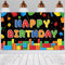 Panelee Toile de Fond de Photographie de Fête de Blocs de Construction, Décoration de Fête d'anniversaire de Blocs de Construction Bannière de Happy Birthday de Blocs pour Enfants, 185 x 110 cm