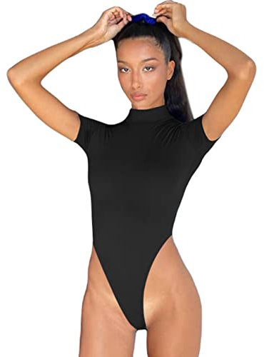 RPAEOY Body Manga Corta Mujer Cuello Alto Bodysuit Elegante Ajustado Moldeador Reductor Vientre Plano Top Camiseta Body Mujer Sexy Monos de Vestir Ropa Verano