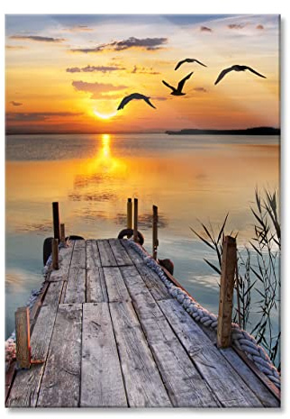 Pixxprint Glasbild, Wandbild aus Echtglas, Steg bei Sonnenuntergang, 70x100 cm, inkl. Aufhängung und Abstandshalter