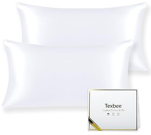 Texbee Seidenkissenbezug 40x80cm für Haar und Haut 2 Stück Beide Seiten 22 Momme Natürliche Kissenbezug Seide mit verstecktem Reißverschluss Weiche Atmungsaktive Glatte Standardgröße-Reines Weiß