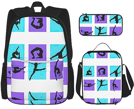 MDATT Mochila de gimnasia para niñas, mochila escolar con lonchera y estuche para lápices, juego de mochilas escolares 3 en 1, Juego de gimnasia, Taille unique