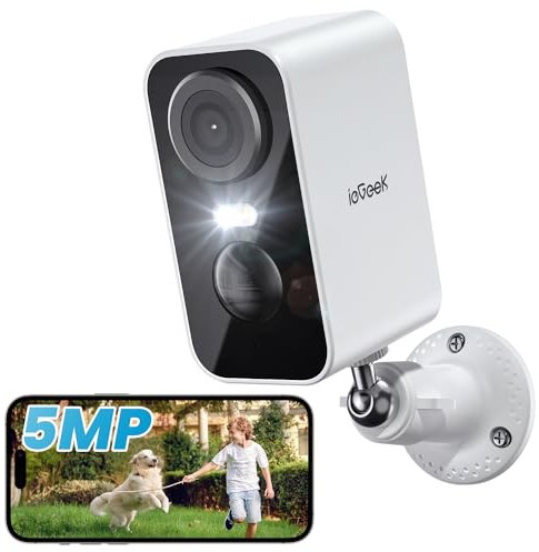 ieGeek 5MP Wireless Security Camera Outdoor Colorful Night Vision, Rechargeable Battery CCTV Camera Systems, WiFi Home Security Camera, Motion Detection,Siren Floodlight,Voice Intercom,Work with Alexa
