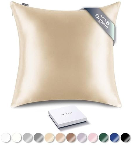 RENESSY Kissenbezug aus 100% Bio-Seide 65x65 cm - 22 Momme Maulbeerseide, Güteklasse 6A, Oeko-Tex zert. in Deutschland - Luxus für Haar und Haut, 1 Stück (Champagner)