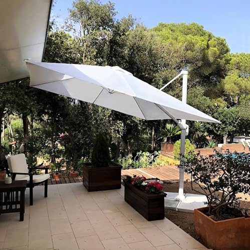 PURPLE LEAF Ampelschirm 300 × 300 cm 360° Drehbar Kurbel UV-beständig Weiß | 360° Flexibilität, 5-Fach Verstellbar, Weißer Alurahmen, Polyester UV-Beständig, Wetterbeständig, Sonnenschirm für Garten