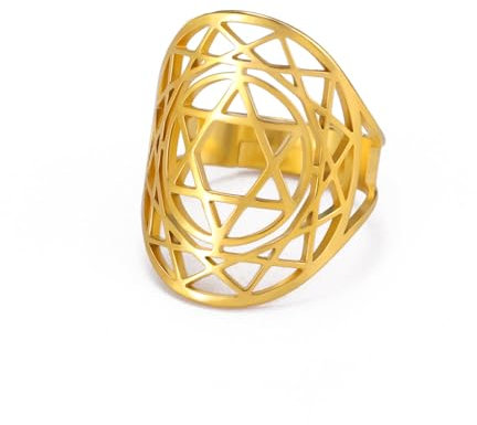 TEAMER Davidstern-Ring aus Edelstahl, verstellbar, Vintage-Fingerring, jüdischer Magen-Amulett-Schmuck für Frauen (Stil 1 – Gold)