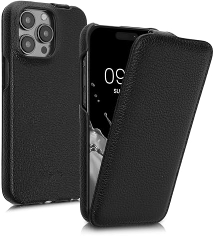 kalibri Flip Hülle Ultra Slim kompatibel mit Apple iPhone 15 Pro - Leder Case Schutzhülle Tasche in Schwarz