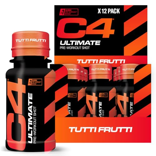 C4 Ultimate Pre-Workout Shot | Tutti Frutti Flavour Energy Shots, 12 x 60ml Bottles | Sugar Free Pre-Workout Shot with 200mg Caffeine, 2000mg L-Citrulline, 2000mg Beta Alanine, 800mg Betaine