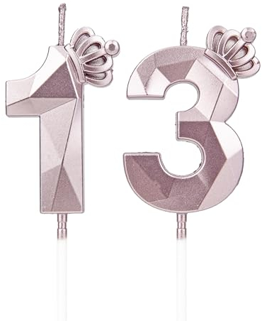 DTXLX Velas 3D cumpleaños Oro Rosa números 13 con corona, para tartas, decoración cumpleaños, velas cumpleaños niños, fiestas, bodas, fiestas empresa, aniversarios (Oro Rosa #13)