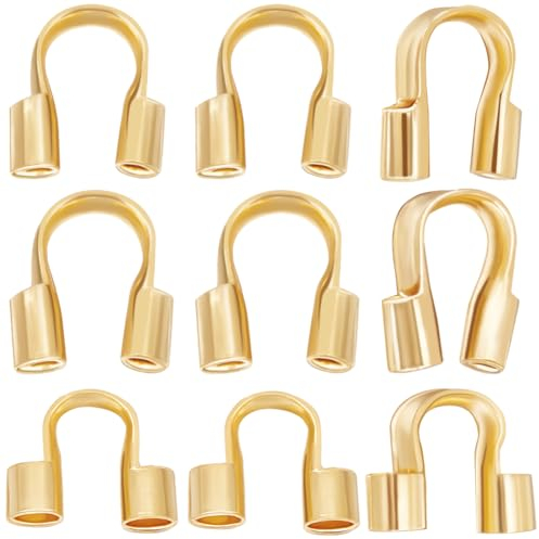 Beebeecraft 1 Box 150Pcs 3 Sizes Jewellery Wire Guardians 18K Gold Plated U Shape Wire Guard Loops Thread Protector for Jewelry Making Bracelet Necklaces(Hole: 0.6~1.5mm)