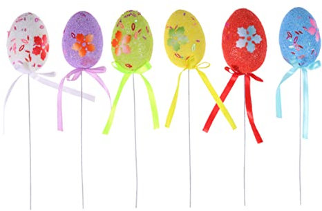 Abaodam 6stücke Bunte Ostereier Plastik Mit Glitzer Osterdeko Für Zuhause Blumenstecker Als Osterkorb-Picker Ostereier-Picker Für Osterpartys