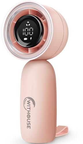 WITHOUSE Portable Handheld Fan,Speed(1-100) Adjustable Turbo Mini Fan,3000mAh Battery Rechargeable Personal Fan,Digital Display,Gifts for Women Men Travel/Camping/Outdoor-Pink