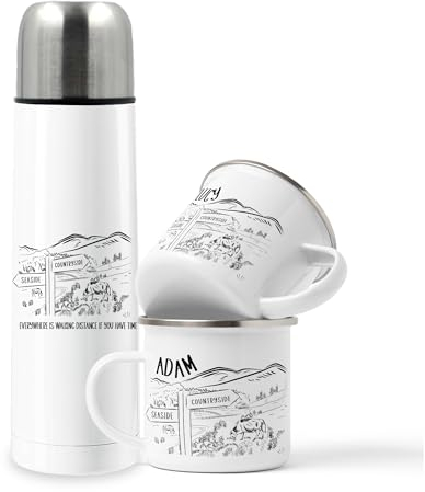 WOWZ DESIGN & PRINT DESIGN LTD Walkers Mug and Flask Set, Personalised Hiking Gift, Hiking Flask, Personalised Walker Mugs, British Walking, Countryside Walk