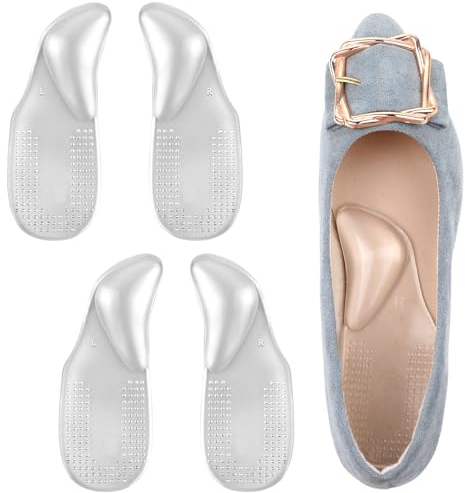 COMNICO Lot de 2 paires de coussinets de voûte plantaire en gel - Semelles orthopédiques autocollantes en silicone - Coussinets de talon pour la pression des pieds et le soulagement des douleurs au