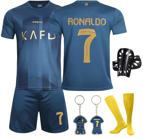 Ronronner Children's Football Jersey, No. 7 Football Jersey Set, Football Training Jerseys for Boys with Socks and Shin Pads, b, 150-160