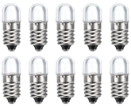 sourcing map 12V/0.04A E10 Mini LED Light Bulbs, 10Pcs Miniature Screw Bulbs Flashlight Bulbs for Scientific Experiment Lighting DIY Accessories, Warm White Light