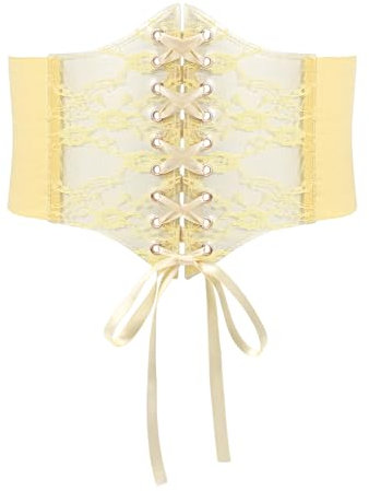 JASGOOD Women Elastic Lace-up Corset Belt Lace Studded Clear Plastic Tied Costume Waist Belts Halloween Accessory,Yellow,Fit Waist Size 31-34